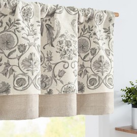 Jinchan - Cortina de cocina con cenefa de lino para ventanas, doble capa, 18 pulgadas, para sala de estar, recámara, baño, tratamiento de ventana, opaca, estilo clásico, rústico, para cabaña, bolsillo