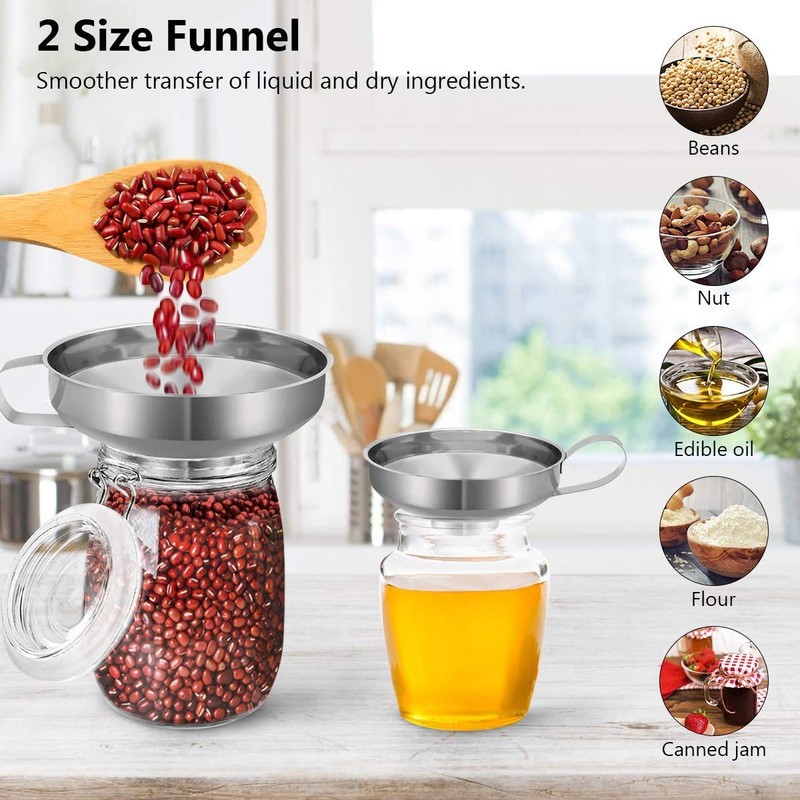Stainless Steel Canning Funnel, 2 Pack Wide Mouth Jam Jar