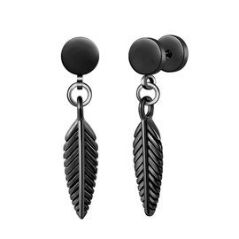 Yumilok Earrings Stainless Steel Men's Feather Earrings Circle Earrings Women's Stud Earrings Fake Plugs Ear Cheater Tunnel Gauges Ear Piercing Stainless Steel Ear Cartilage Piercing, Stainless Steel