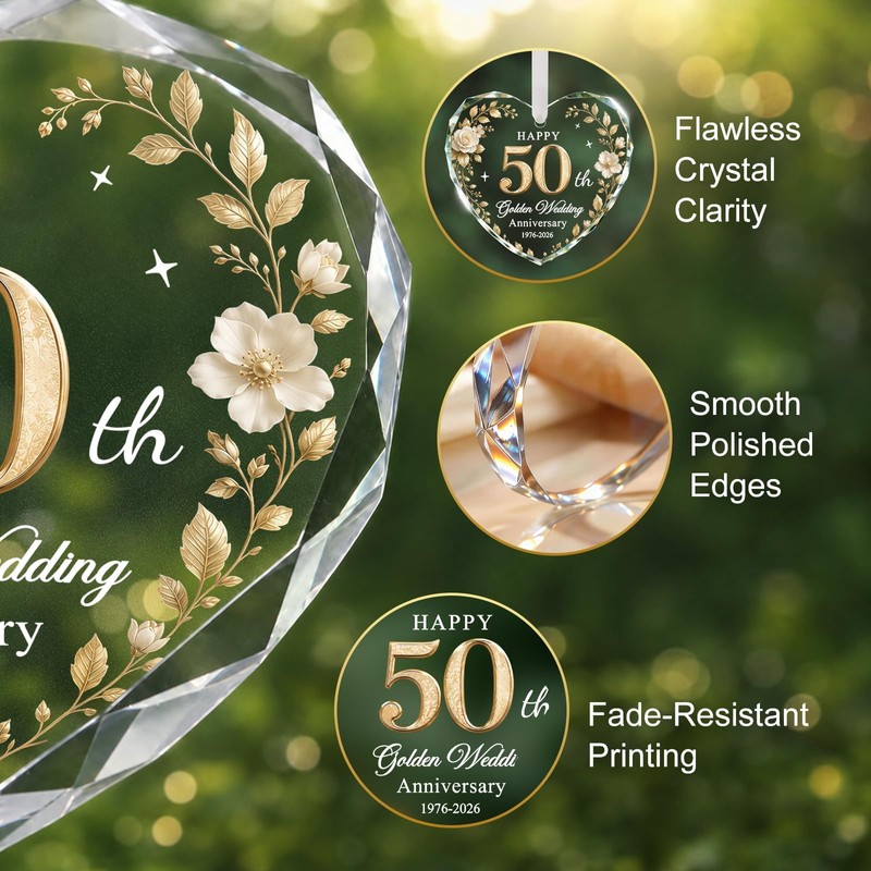 50th Anniversary Ornament - Heart Glass Wedding Gifts for Couple
