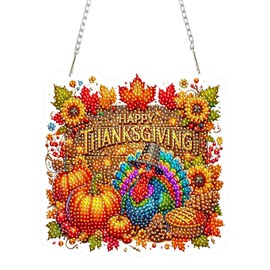 EMIEAUFG Diamond Art Hanging Kit for Adult, Thanksgiving Day Turkey Hanging Ornament, 5D Special Shaped Rhinestone&Double Sided Acrylic, Diamond Art Pendants DIY Ornament for Windows Home Garden