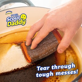 Scrub Daddy Steel Scour Pads - Scour Daddy Steel - Stainless Steel Scouring Pads for Dishes, Pots, Pans and Grill, Scrubbers for Kitchen and Bathroom, Soft in Warm Water, Firm in Cold - 2ct