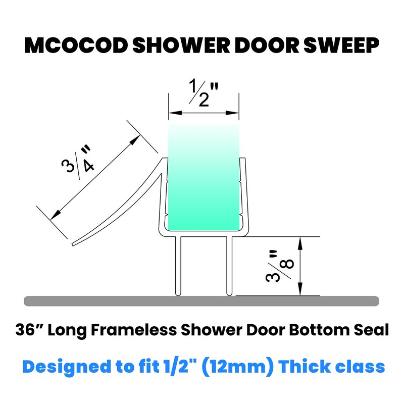 MCOCOD 36" Shower Door Bottom Seal Strip for 1/2" (12mm)