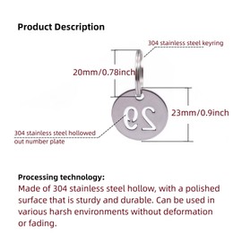 NanTun 23mm Stainless Steel Number Tags 10Pcs, Key Tags with Rings for Numbers 1 to 10