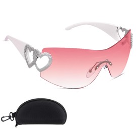 Yolyoo Wrap Around Y2K Rimless Sunglasses Heart Trendy Shield Oversized Sunglasses 2000S Frameless Sun Glasses Accessories for Women Men