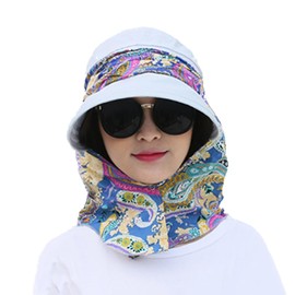 Womens Wide Brim Sun Visor Cap UPF 50+ UV Protection Sun Hat,with Detachable Veil Neck Flap and Crown,Summer Beach Hat (Light Blue)
