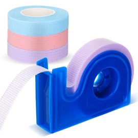Maitys 3 Rolls Lash Tape Eyelash Tape for Eyelash Extension with Tape Dispenser Cutter Breathable Fabric PE Tape Under Eye for Sensitive Skin Eyelash Extensions Supplies(Blue,Pink,Purple,0.47")