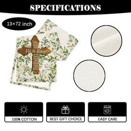 Happy Easter Table Runner He is Risen Table Cover Watercolor Religious Jesus Decor Easter Decorations and Supplies for Home Party