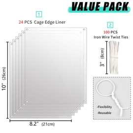 Oncpcare 24 Pack Pet Plastic Cage Liner Protection Rabbit Cage Urine Guard Clear Cage Edge Liner Guinea Pig Side Lining Small Animal Cage Accessories - Keep Litter in The Cage, 10'' x 8.2''