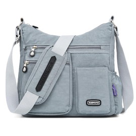 DIRRONA Vintage Womens Cross Body Bag Multi Pocket Shoulder Bags Ladies Shopping School Shoulder Messenger Bag Casual Travel Hiking Nylon Girls Crossbody Bag Grey