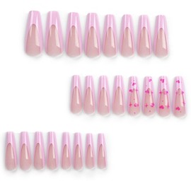Valentine's Day Press on Nails Long Coffin BAOYAALIN, Fake Nails with Red Heart Design Gel Glue on Nails for Women Girls Full Cover Acrylic Artificial False Stick on Nail for Wedding 24Pcs in 12 Sizes