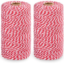 TWCE Cordel Rojo y Blanco, Cordel para Envolver Regalos, 3 Rollos de Cordel de algodón, Cordel de Regalo para Manualidades, Envolver Regalos, Fiestas, repostería y Vacaciones, 300 Metros