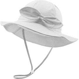 DRESHOW Baby Sun Hat Toddler Sun Protection Beach Cap with Bow Wide Brim Unisex Summer Bucket Hats with Chin Strap UPF 50+