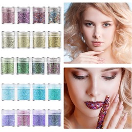 Genérico 4 Botellas de Polvos con Purpurina y Lentejuelas para Cabello, Rostro, Sombras de Ojos, Maquillaje Corporal, Accesorios de manicura