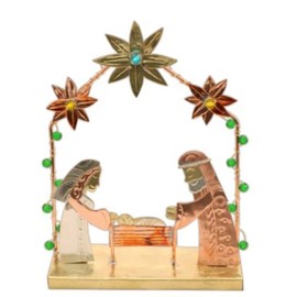 Pilgrim Imports Bronze Nickel and Copper Handmade Fair Trade- Floral Arch Nativity Tabletop