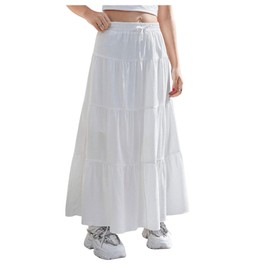 RoseSeek Girl's Flowy Ruffle Layered A Line Maxi Skirts Bowknot Elastic Waist Casual Long Skirt White 14Y