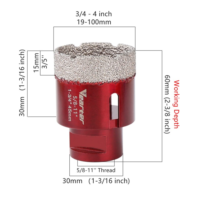 Vearter 4'' Dry Diamond Core Drill Bit, Diamomd Hole Saw