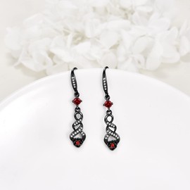 Black Rose Earrings Sterling Silver Rose Infinity Dangle Earrings with Red Zircon Rose Valentine's Day Jewelry Gifts for Women