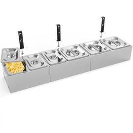 BBQMall Pizza Topping Station for Pizza Oven Table, Stainless Steel Pizza Container with 6 Seasoning Containers with Lids, for Prepping Ingredients and Toppings, Oven Accessories Outdoor