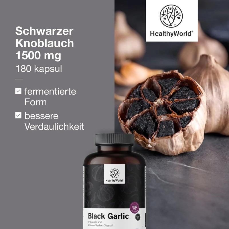 HealthyWorld Black Garlic 1500 mg - 180 Capsules - Garlic