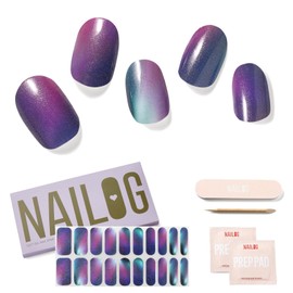 Semi Cured Gel Nail Strips, NAILOG 20pcs Long Lasting Nail Stickers Work with Any UV Light, Wraps with Glossy Gel Finishing for Women Girls Kids DIY Gift│Aurora