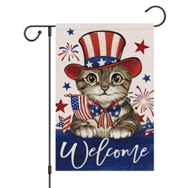 Wodison Patriotic Cat 4th of July Garden Flag 12x18 Inch Double Sided Welcome Independence Day Holiday Yard Flag for Outside
