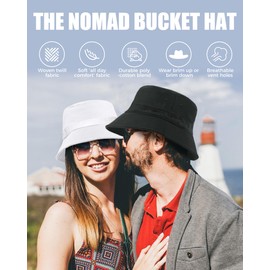 Unisex Bucket Hat for Women Men Summer Sun Beach Hat, Denim Packable Cotton Fisherman Cap for Casual, Sports, Trips, White, S/M