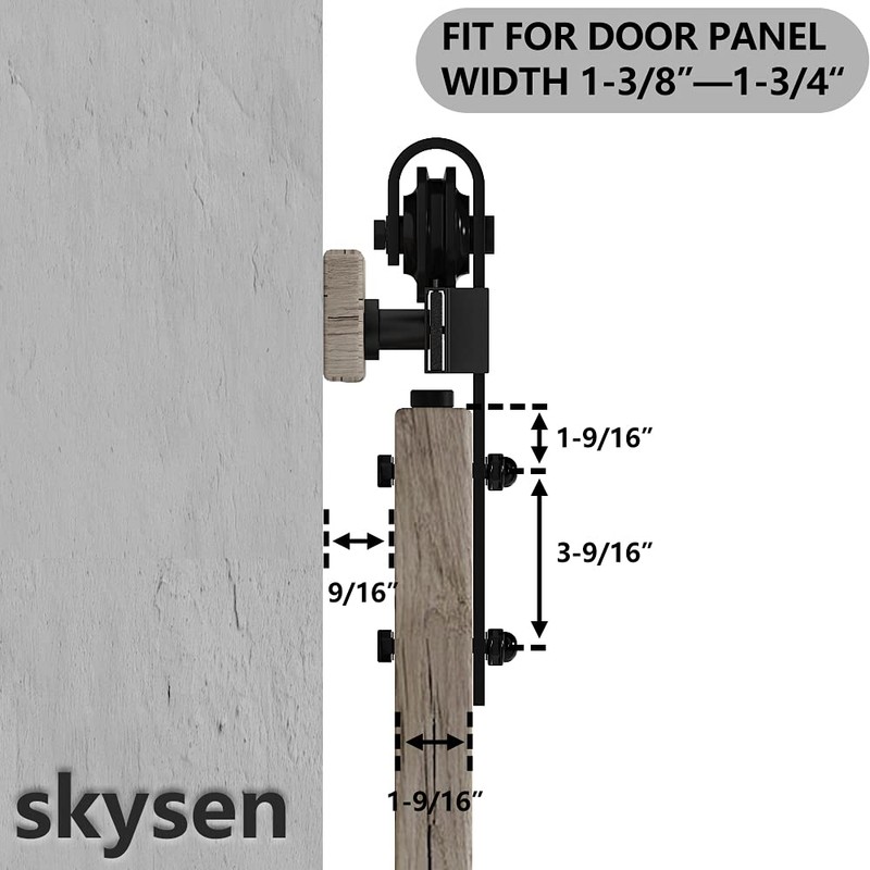 skysen Sliding Barn Door Hardware Roller Set Black (J Shape