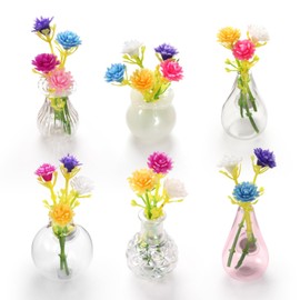 GOOZADA 6 Pack Mini Vase Glass Magnets, Cute Magnetic Fridge Magnets for Refrigerator Kitchen Office Locker with Artificial Flowers