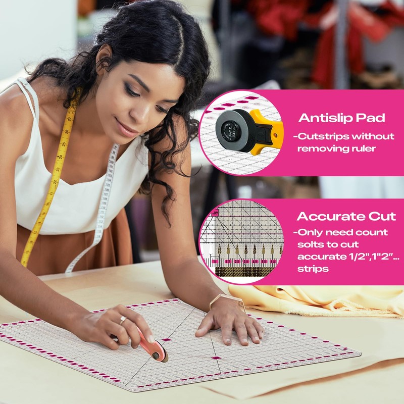 VIVIZEN Quilting Ruler |12.5x12.5 Inch Slotted Quilting Ruler for Fabric