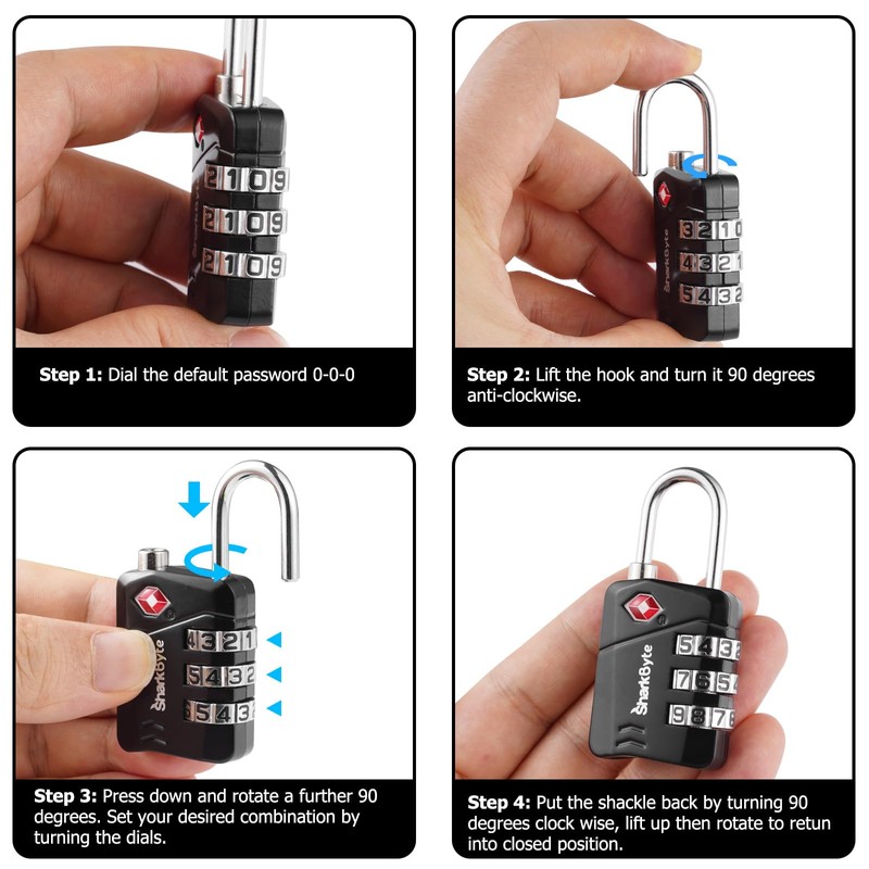 SharkByte TSA Approved Luggage Locks, 3-Dial Security Travel Combination Padlock,