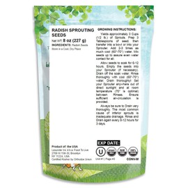 Radish Seeds for Sprouting, 8 Ounces – Non-GMO Verified, Edible Seeds, Pure, Vegan, Kosher, Bulk. Rich in Vitamin C. High Germitation Rate. Grow Sprouts, and Microgreens for Salad, Sandwiches, Rolls.