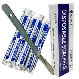 Disposable Sterile Scalpels (10 Pack) - Size #10 High Carbon Steel Blades with Plastic Handle for Dermaplaning, Crafts, Podiatry, Wood Model Making, Mycology, Plant Cutting,Dissecting & More (#22)