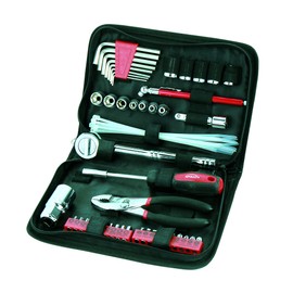 Apollo Tools 56 Piece Compact Metric Auto Tool Set in Zippered Case, Small Mechanic Tool Set for Car Emergency, Motorcycle Repair on the Road, Great for Travel Tool Needs - Red - DT9775