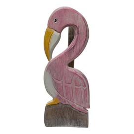 Hand Carved Flamingo Bird Paper Towel Holder Wood Carving Nautical Statue Kitchen Gadget Sculpture