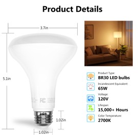dalattin 12 Pack BR30 Led Bulbs 65W Equivalent, Dimmable Indoor Flood Lights Bulb, E26 Base, 2700K Warm White, 9W, 800 LM, Recessed Lighting Bulb for Ceiling, Recessed Can, Living Room and Kitchen