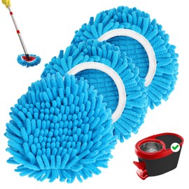 Baderke 3 Pack Chenille Mop Heads Replacements Compatible with 1 Tank System Chenille Duster Replacement Heads Microfiber Spin Mop Refill Pads Reusable Dust Refills for Floor Cleaning (Blue)