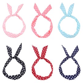 TRKETK 6 Stück Gepunktete Stirnbänder Stirnbänder mit Einstellbar Draht Retro Bandana Stirnband für Mädchen Vintage Haarband in Klassischer Häschenohr Für Mädchen und Frauen