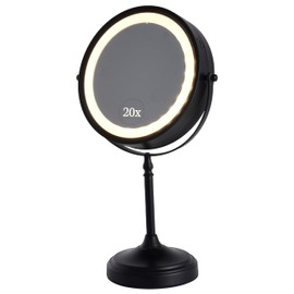 Ultra Zoom 20X Magnifying Lighted Makeup Mirror - 20X & 1X Dual Sided LED Make Up Mirror with 3 Lighting Modes, Rechargeable Battery with USB Cable - 8" Wide & 15" Tall (Black)