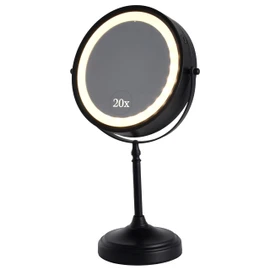 Ultra Zoom 20X Magnifying Lighted Makeup Mirror - 20X & 1X Dual Sided LED Make Up Mirror with 3 Lighting Modes, Rechargeable Battery with USB Cable - 8" Wide & 15" Tall (Black)