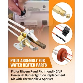 Water Heater Pilot Assembly Fit for Rheem Ruud Richmond SP20754 SP21058 SP21059 SP20800,NG/LP Universal Burner Ignition Replacement Kit with Thermopile and Sparker