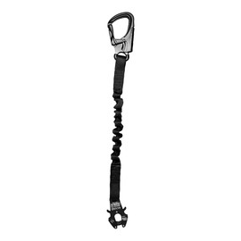 Fusion Tactical ProGlide Military and Police Helo Lanyard - 6ft Elastic Bungee with Kong Frog Shackle Snap Hook, 23kN - Black, 72 inches