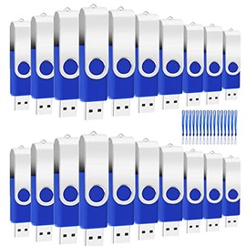 EASTBULL - Unidades flash USB a granel de 8 GB, paquete de 20 unidades, USB 2.0 giratorias, memoria USB a granel, almacenamiento plegable de metal (azul)