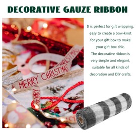 FAVOMOTO 1 Roll of Christmas Black and White Mesh Ribbons,Striped Burlap Ribbon Party Crafts Wreath Bows Making for Door Wreath Floral Bows Wrapping Crafts Decorations