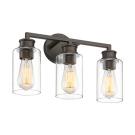 Emliviar 3-Light Oil Rubbed Bronze Vanity Light, Farmhouse Bronze Bathroom Light Fixture with Clear Glass Shade, YCE253B-3W ORB