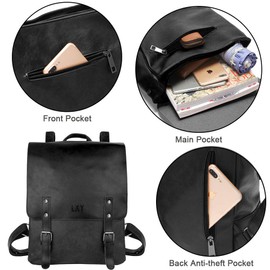 LXY Vegan Leather Backpack Vintage Laptop Bookbag for Women Men, Brown Faux Leather Backpack Purse Bookbag Weekend Travel Daypack