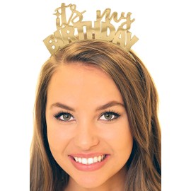 RhinestoneSash Gold Birthday Headband - Its My Birthday Tiara Headband - Birthday Party Decorations, Hair Accessories- HdBd(ItMyBD) Gld