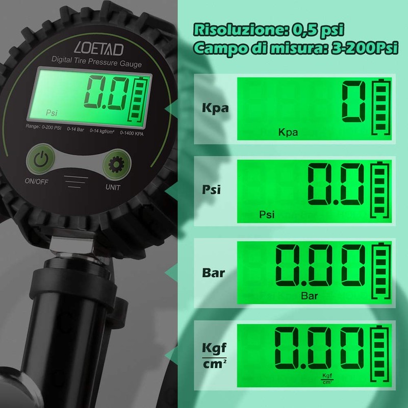 LOETAD Tyre Inflator Digital Tyre Pressure Gauge 200 PSI High