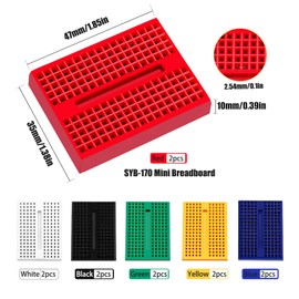 VooGenzek 12 Pieces SYB-170 Solderless Prototype Kit, 170 Tie Points Mini Breadboard Kit, for Arduino and Raspberry PI Projects (6 Colours with Double Sided Tape)