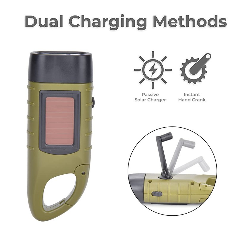 Hand Crank Solar Powered Rechargeable LED Flashlight, Survival Gear Self